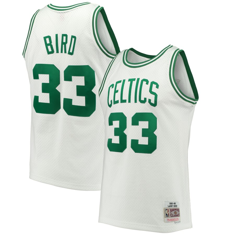 Men's Boston Celtics Larry Bird #33 1985-86 Mitchell & Ness Swingman Hardwood Classics White Jersey 2401CHCT